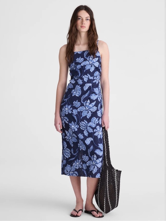 Madewell Dresses & Skirts - Madewell Navy Blue Floral Square-Neck Midi Dress